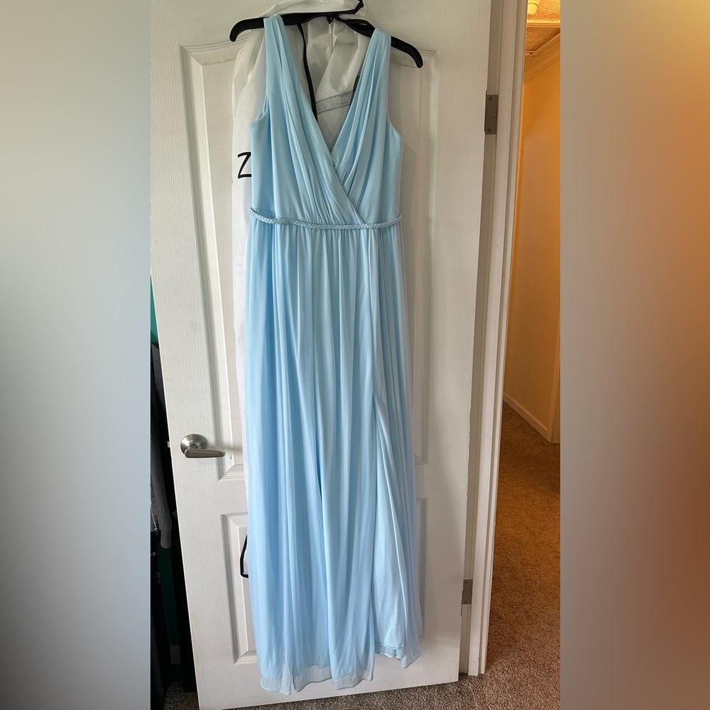 Azazie Blue Sleeveless V-Neck Gown for Weddings